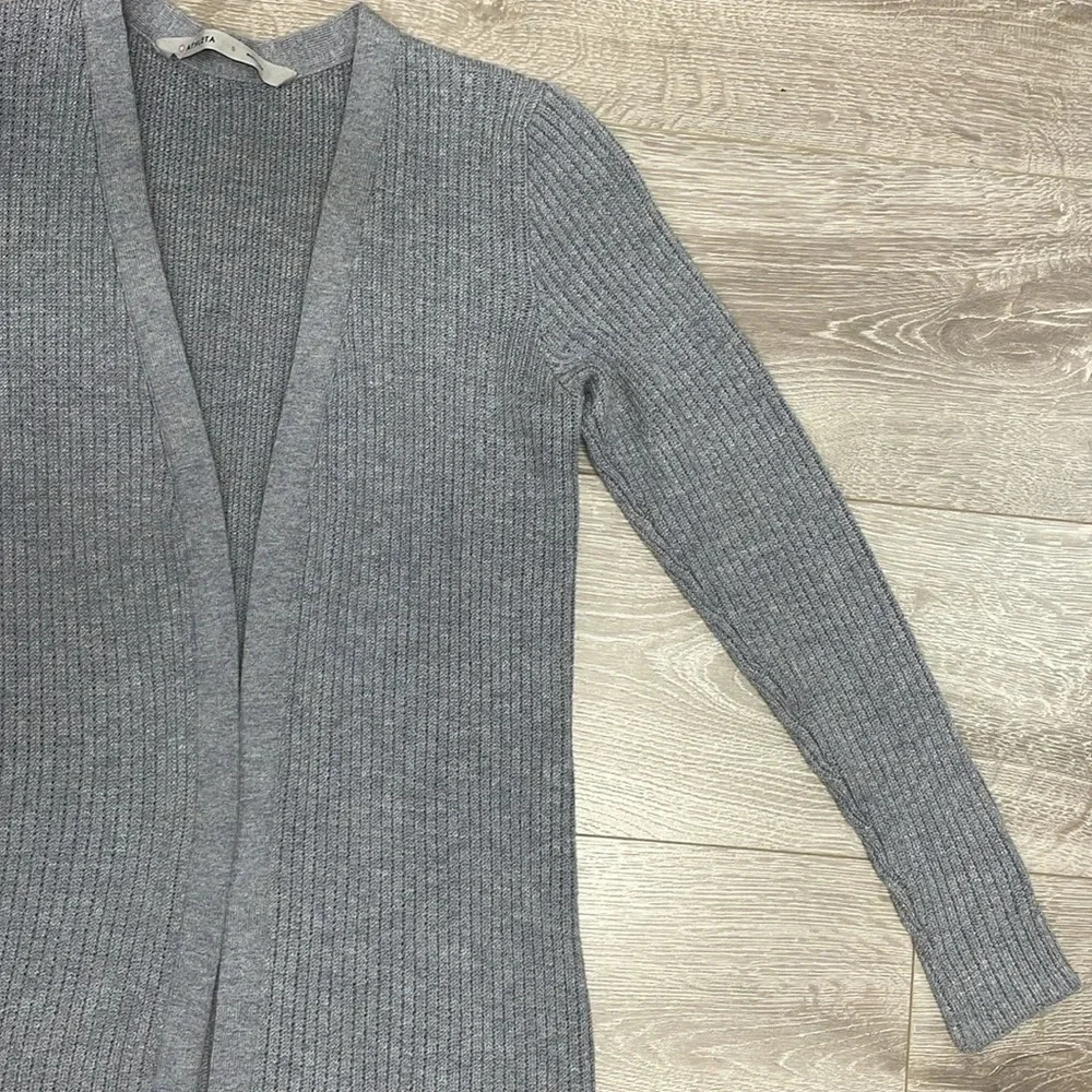 Athleta Long Sweater Duster Cardigan Merino Wool Blend Blue Gray S